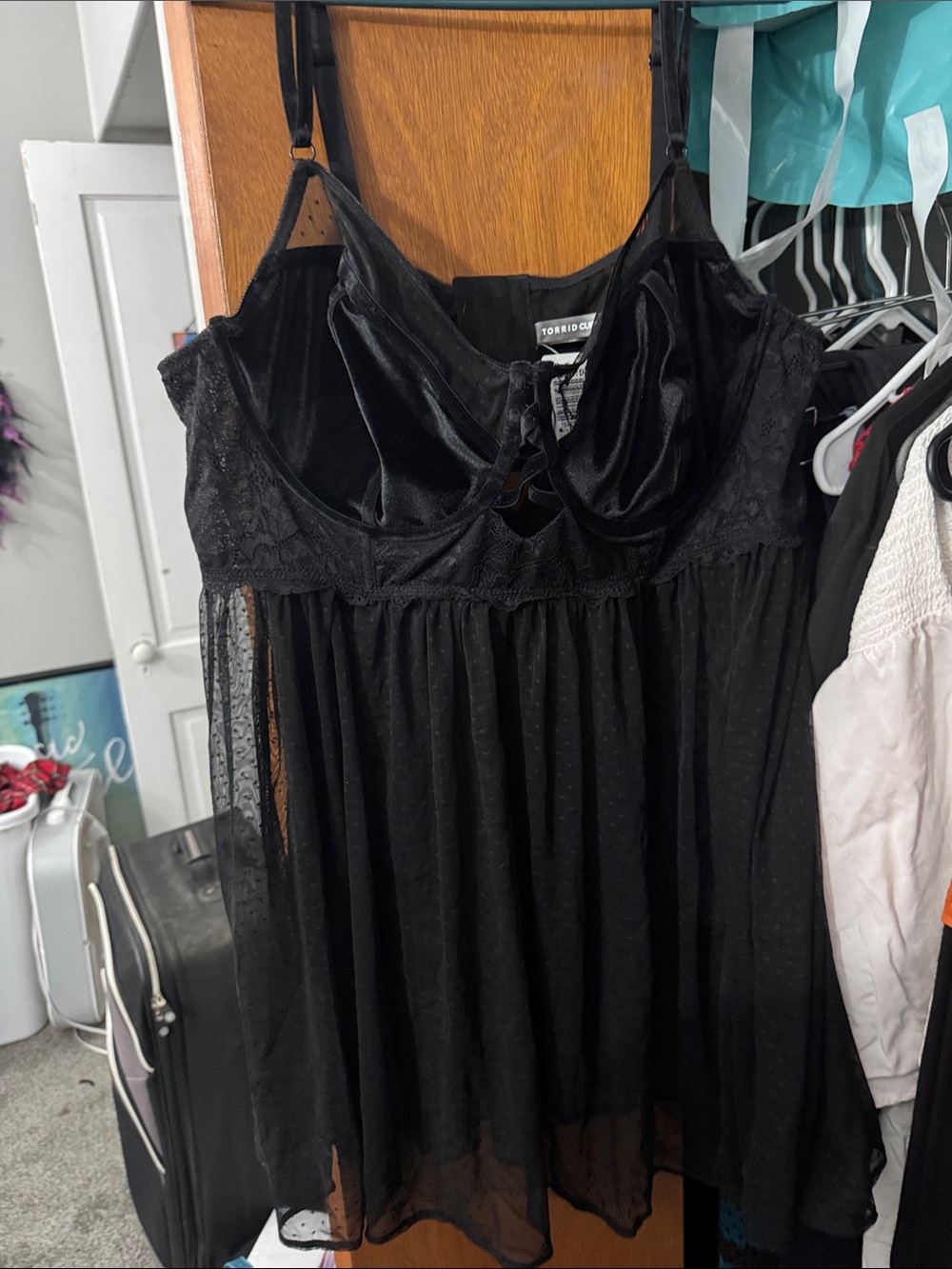 torrid Black Velvet & Sheer Mesh Babydoll Chemise